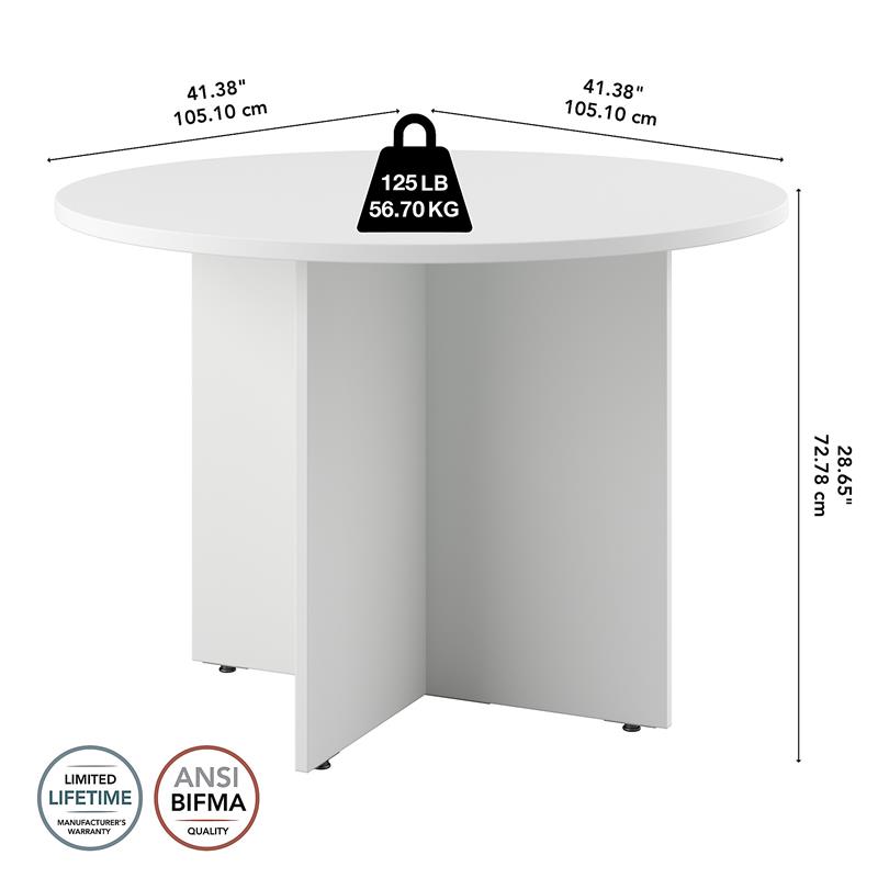 Pemberly Row 42W Round Conference Table with Wood Base - White - Engineered Wood
