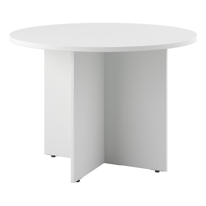 Pemberly Row 42W Round Conference Table with Wood Base - White - Engineered Wood