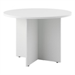 Pemberly Row 42W Round Conference Table with Wood Base - White - Engineered Wood