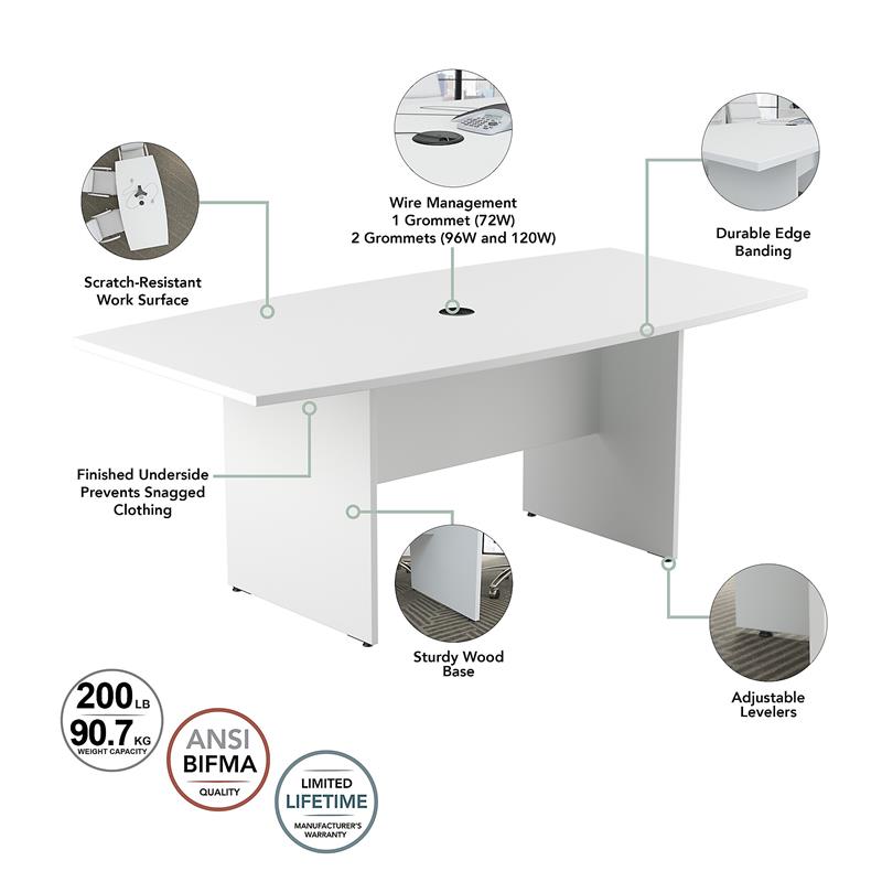 Pemberly Row 96W x 42D Conference Table with Wood Base - White - Engineered Wood