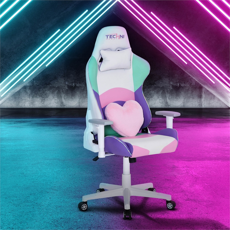 Pemberly Row Polyurethane Fabric TS-42 Office-PC Gaming Chair in Kawaii