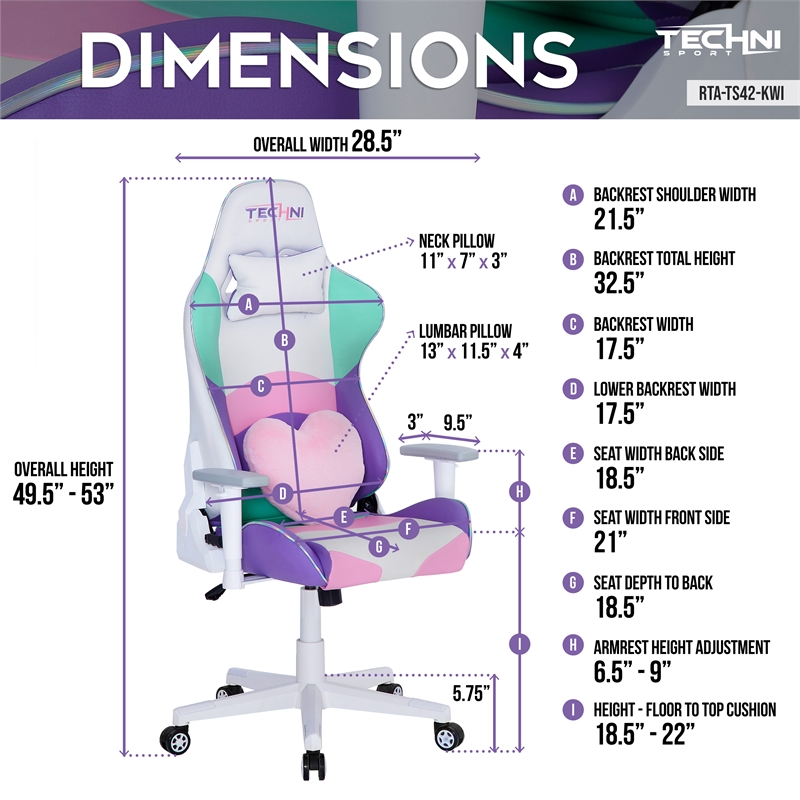 Pemberly Row Polyurethane Fabric TS-42 Office-PC Gaming Chair in Kawaii