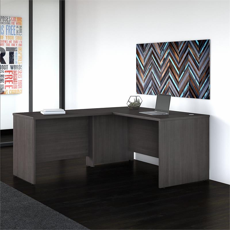 Pemberly Row Engineered Wood 60W x 30D L Shaped Desk w/ 42W Return - Storm Gray