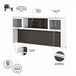 Pemberly Row Engineered Wood 72W L Shaped Desk with Hutch - White and Storm Gray