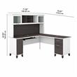 Pemberly Row Engineered Wood 72W L Shaped Desk with Hutch - White and Storm Gray