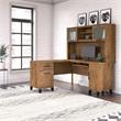 Pemberly Row 60W L Shaped Desk with Hutch in Fresh Walnut - Engineered Wood