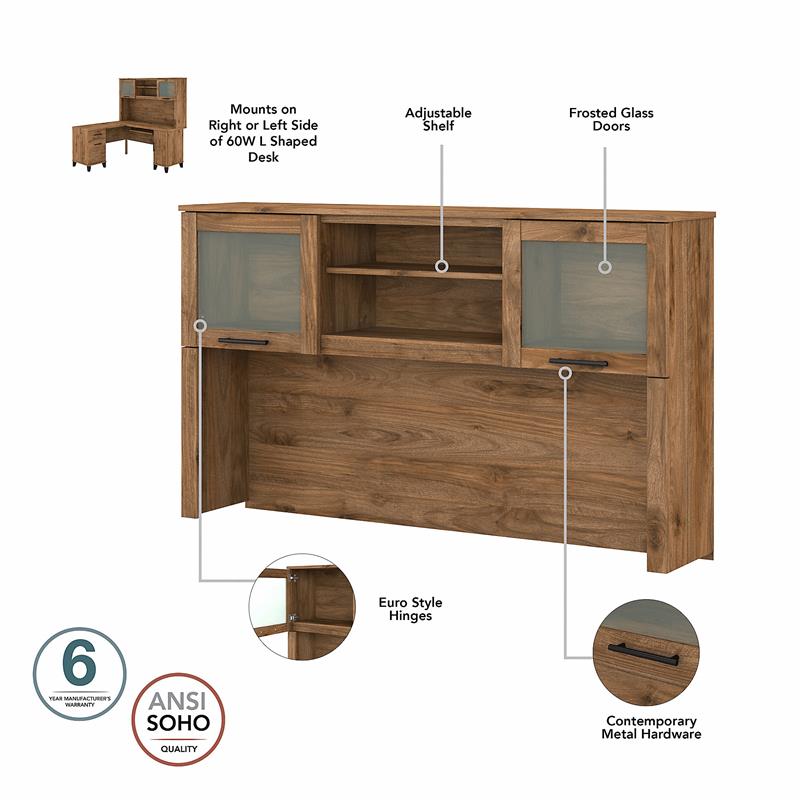 Pemberly Row 60W L Shaped Desk with Hutch in Fresh Walnut - Engineered Wood