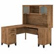 Pemberly Row 60W L Shaped Desk with Hutch in Fresh Walnut - Engineered Wood