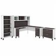 Pemberly Row 72W L Desk with Hutch and Storage in White/Gray - Engineered Wood