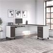 Pemberly Row Engineered Wood 72W L Shaped Desk with Storage - White & Storm Gray