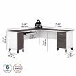 Pemberly Row Engineered Wood 72W L Shaped Desk with Storage - White & Storm Gray