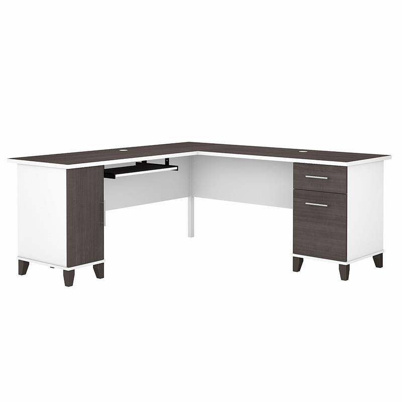 Pemberly Row Engineered Wood 72W L Shaped Desk with Storage - White & Storm Gray