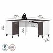 Pemberly Row Engineered Wood 60W L Shaped Desk with Storage - White & Storm Gray
