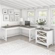 Pemberly Row L Desk with Lateral File Cabinet - White and Gray - Engineered Wood