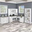 Pemberly Row L Desk 4 Pc Set with Storage in White and Gray - Engineered Wood