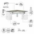 Pemberly Row L Desk 4 Pc Set with Storage in White and Gray - Engineered Wood