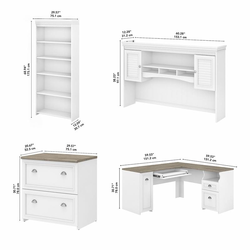 Pemberly Row L Desk 4 Pc Set with Storage in White and Gray - Engineered Wood
