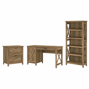 Pemberly Row 54W Desk with File Cabinet and Bookcase in Pine - Engineered Wood