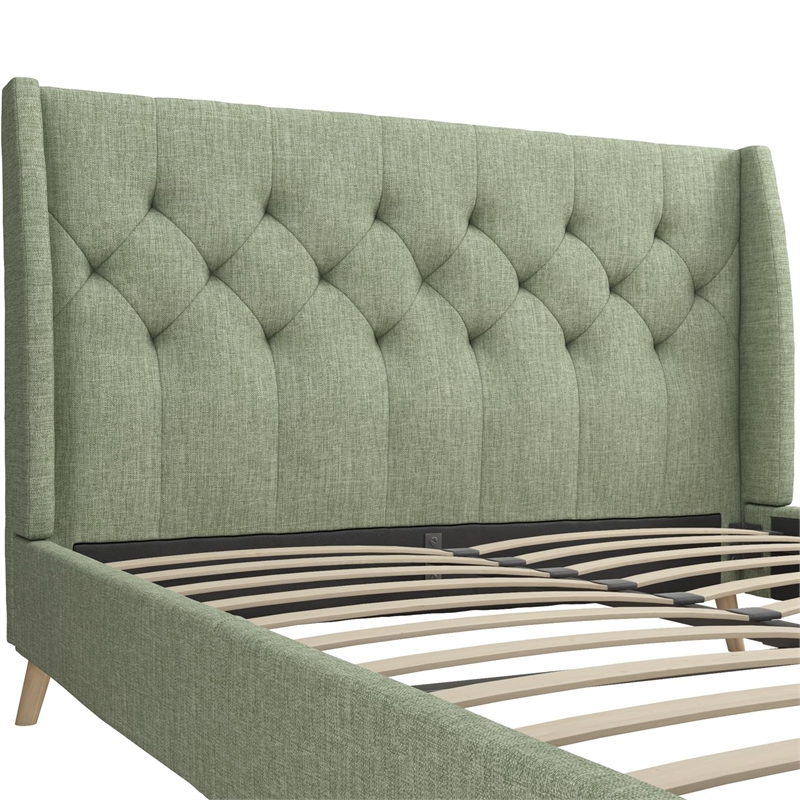Pemberly Row Modern / Contemporary Queen Bed in Light Green Linen