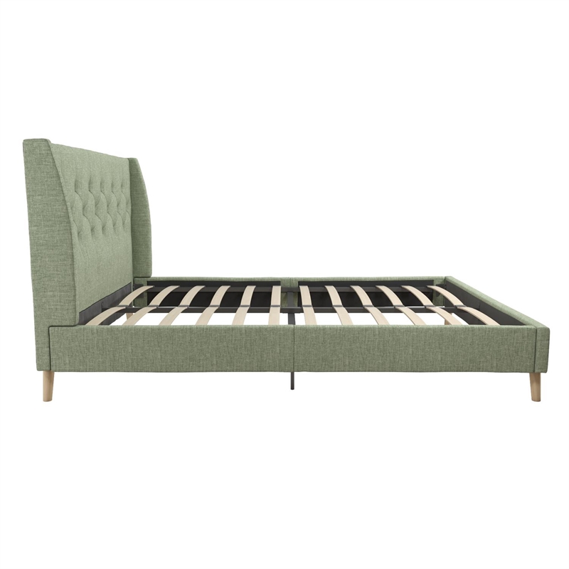 Pemberly Row Modern / Contemporary Queen Bed in Light Green Linen