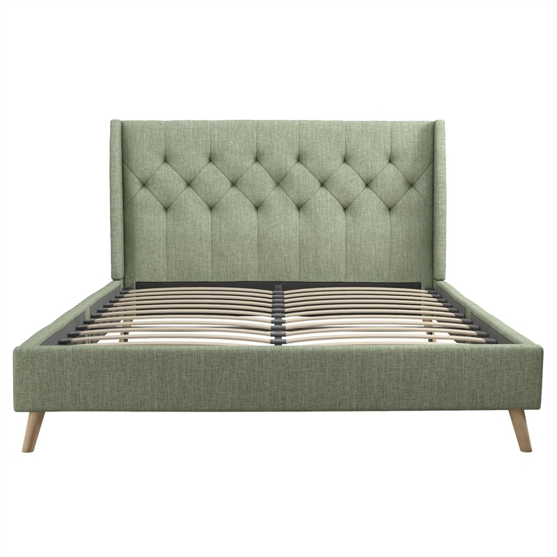 Pemberly Row Modern / Contemporary Queen Bed in Light Green Linen