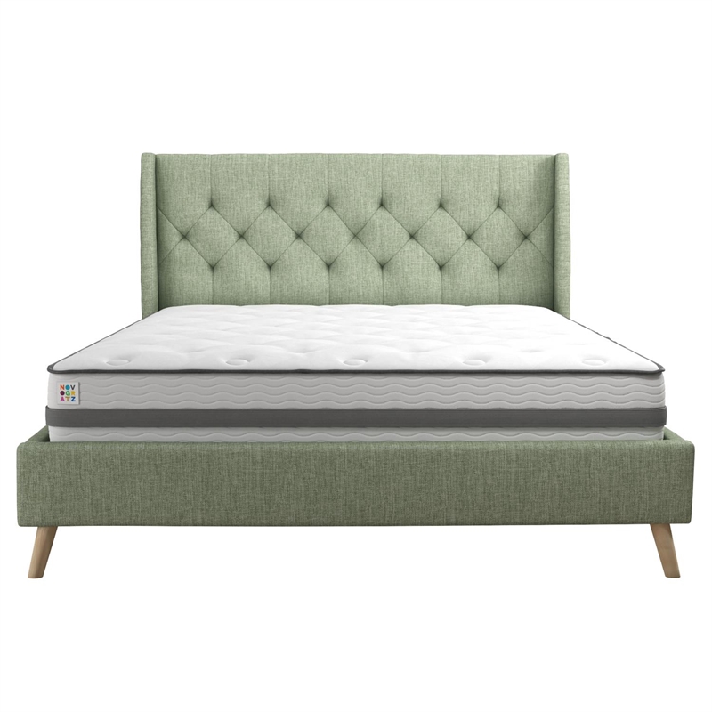 Pemberly Row Modern / Contemporary Queen Bed in Light Green Linen