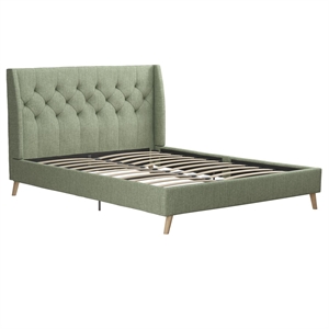 Pemberly Row Modern / Contemporary Queen Bed in Light Green Linen
