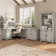 Pemberly Row 60W L Shaped Desk with Storage Cabinet in Cottage White