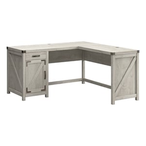 Pemberly Row 60W L Shaped Desk with Storage Cabinet in Cottage White