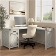Pemberly Row 60W L Shaped Desk with Storage Cabinet in Cottage White