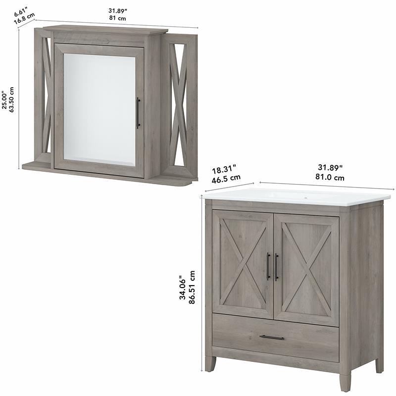 Pemberly Row Engineered Wood Bathroom Vanity Sink with Mirror in Driftwood Gray
