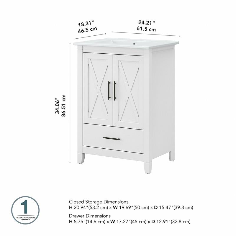 Pemberly Row 24W Bathroom Vanity with Sink in White Ash - Engineered Wood