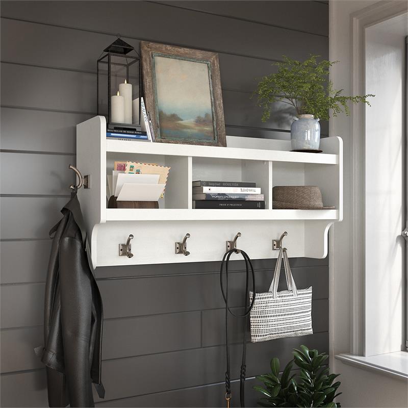 Pemberly Row 40W Wall Mounted Coat Rack in White Ash - Engineered Wood