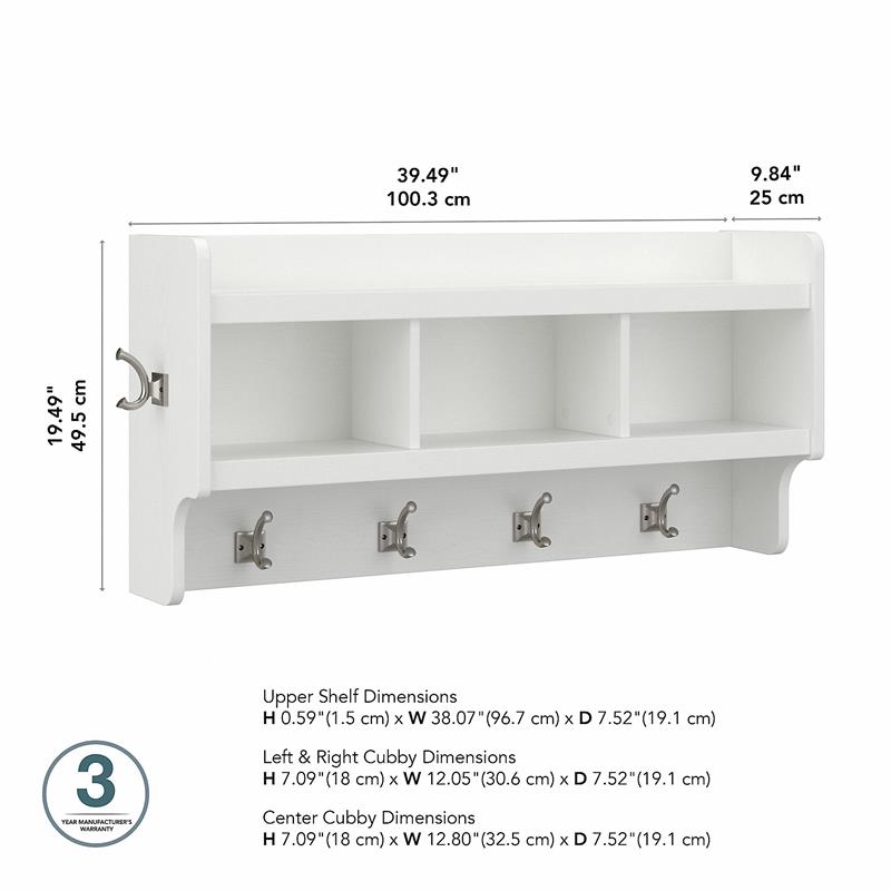 Pemberly Row 40W Wall Mounted Coat Rack in White Ash - Engineered Wood