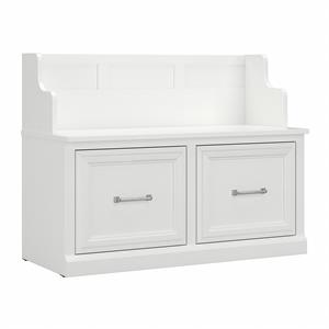 Pemberly Row 40W Entryway Bench with Doors in White Ash - Engineered Wood