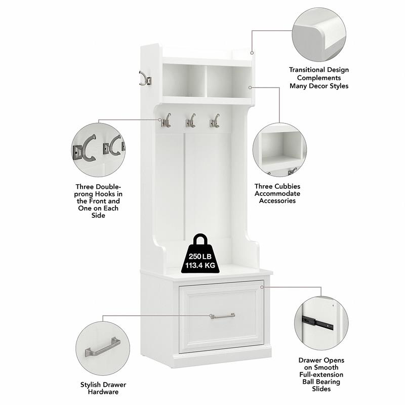 Pemberly Row Engineered Wood Full Entryway Storage Set with Drawers - White Ash