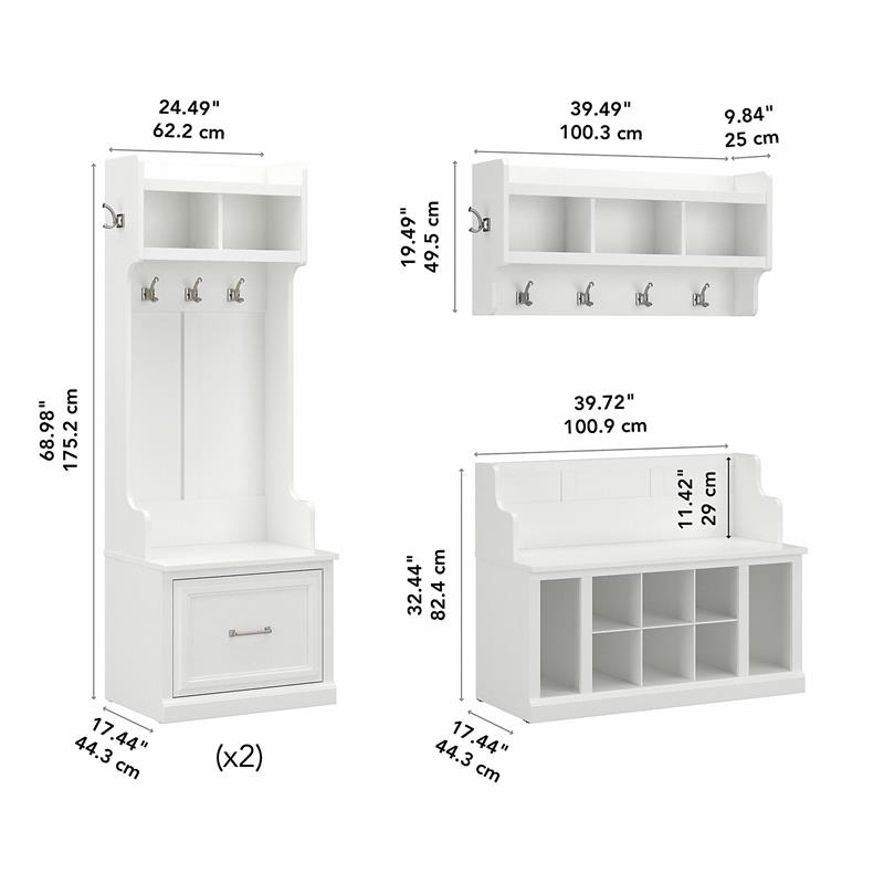 Pemberly Row Engineered Wood Full Entryway Storage Set with Drawers - White Ash