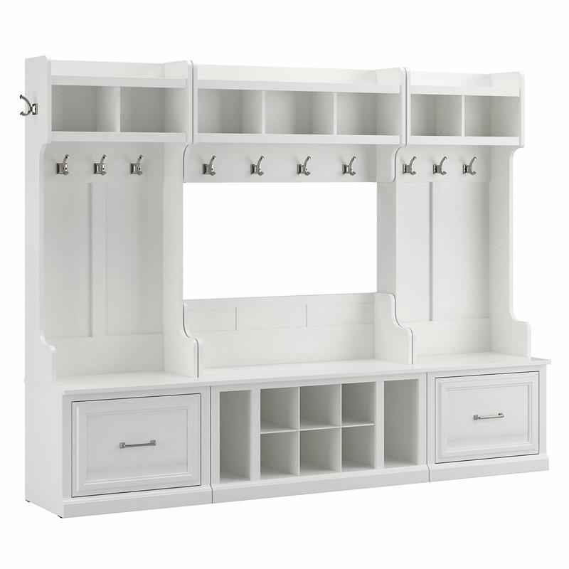 Pemberly Row Engineered Wood Full Entryway Storage Set with Drawers - White Ash