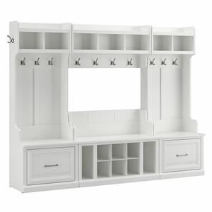 Pemberly Row Engineered Wood Full Entryway Storage Set with Drawers - White Ash