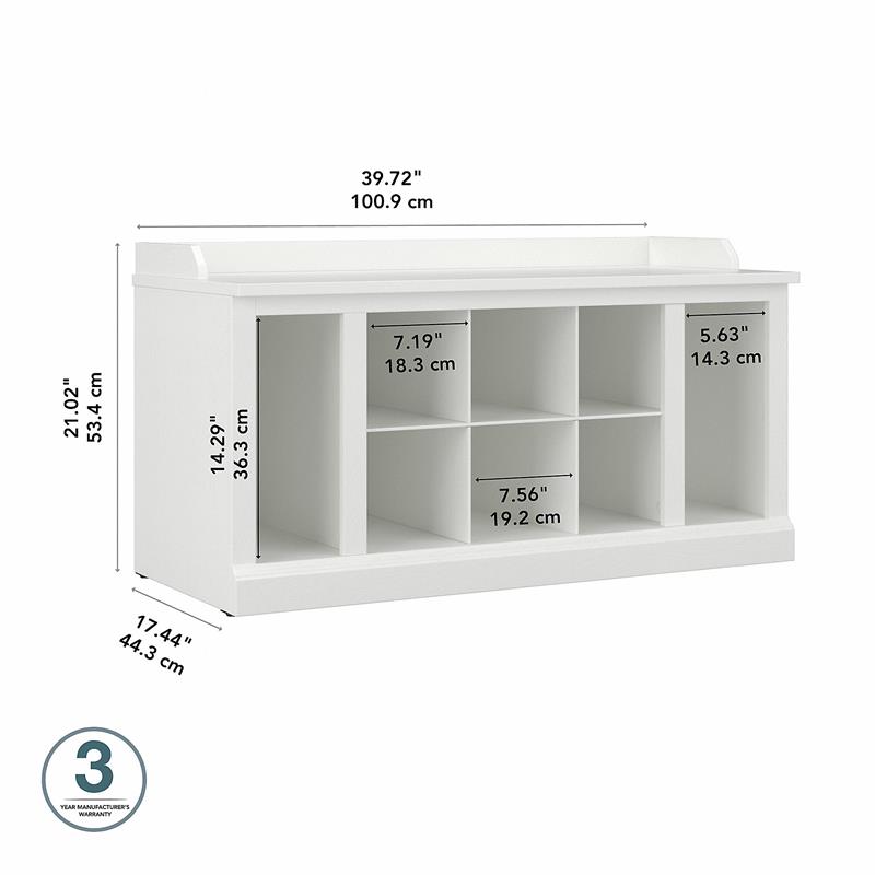 Pemberly Row 40W Shoe Storage Bench with Shelves in White Ash - Engineered Wood