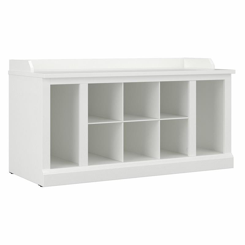 Pemberly Row 40W Shoe Storage Bench with Shelves in White Ash - Engineered Wood