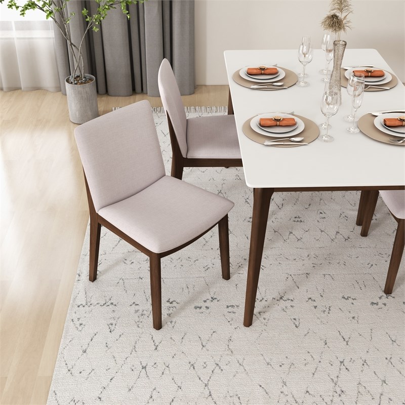 Pemberly Row Mid-Century Modern Cream Fabric Dining Chair (Set of 2)