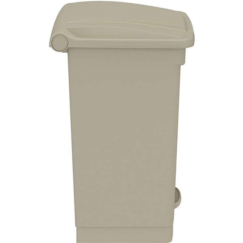 Pemberly Row Plastic Step-On Touchless 12 Gallon Trash Can in Tan
