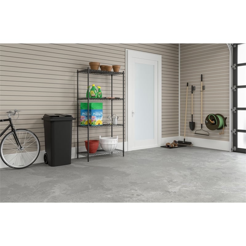 Pemberly Row Plastic Step-On Touchless 32 Gallon Trash Can in Black