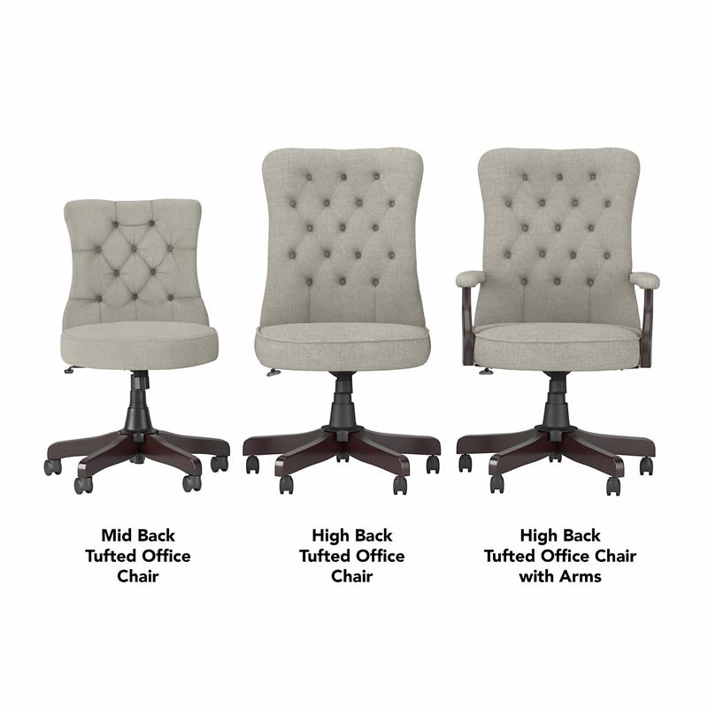 Pemberly Row Lane High Back Tufted Office Chair with Arms in Light Gray Fabric