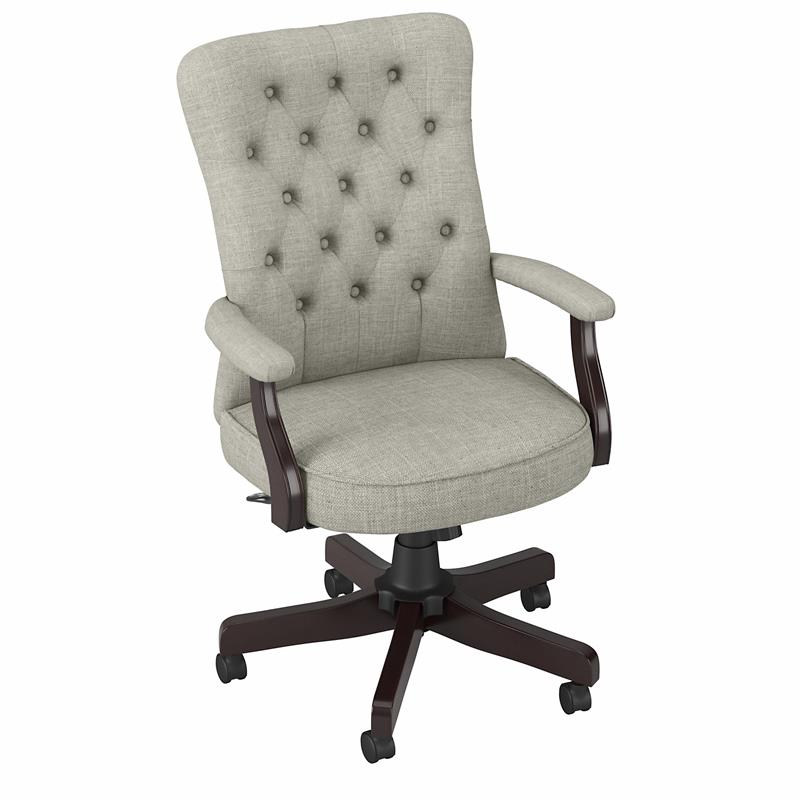 Pemberly Row Lane High Back Tufted Office Chair with Arms in Light Gray Fabric