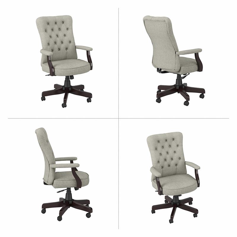 Pemberly Row Lane High Back Tufted Office Chair with Arms in Light Gray Fabric