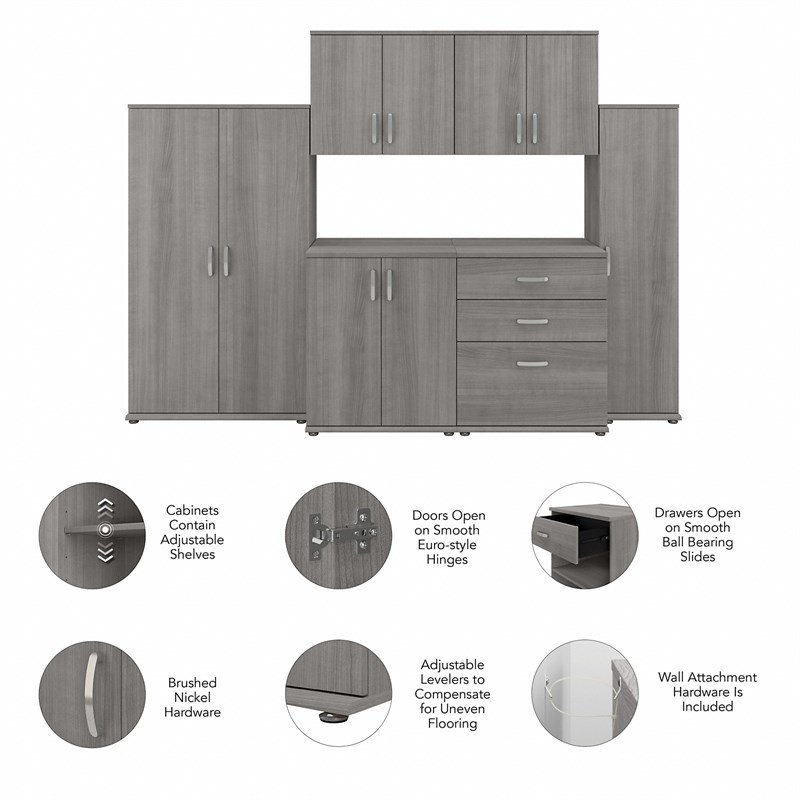 Pemberly Row 108W 6 Piece Modular Storage Set in Platinum Gray - Engineered Wood