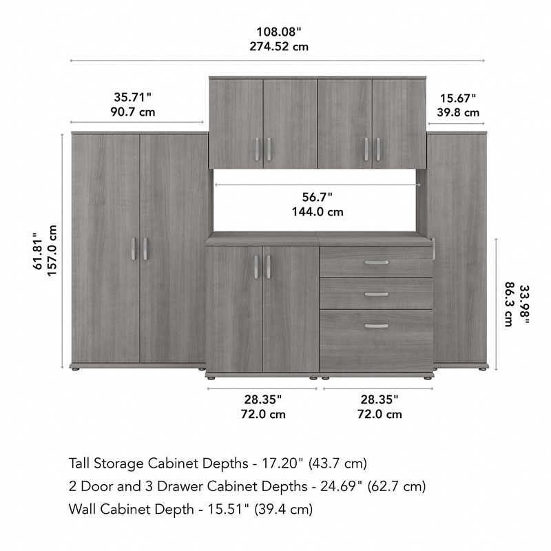 Pemberly Row 108W 6 Piece Modular Storage Set in Platinum Gray - Engineered Wood