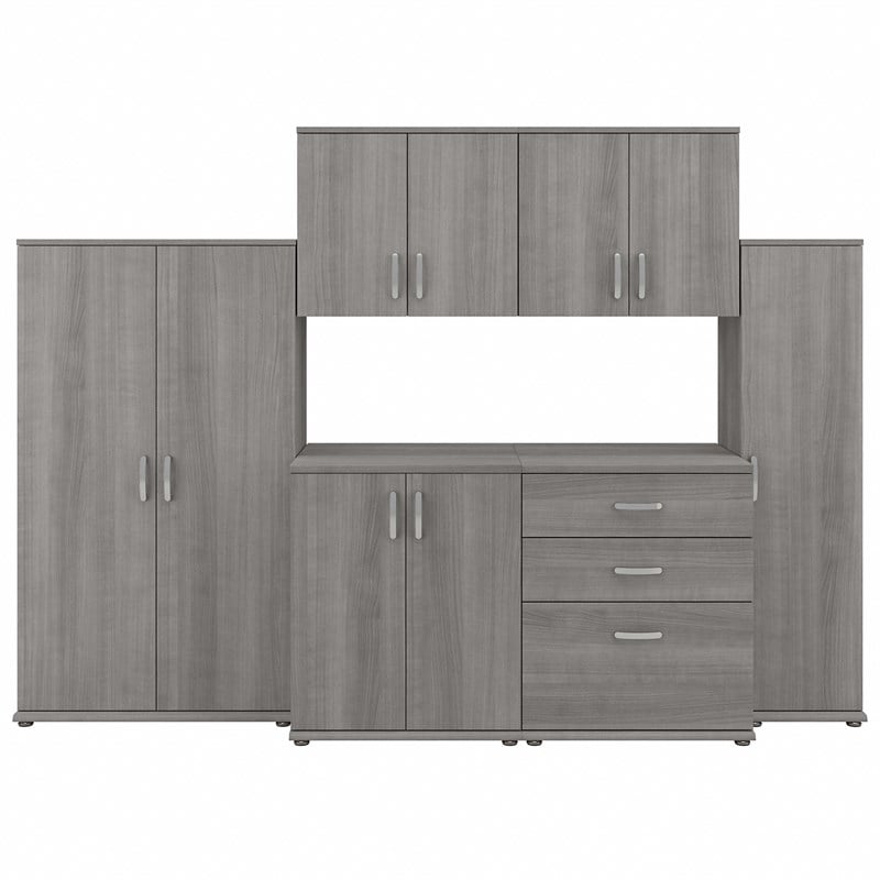 Pemberly Row 108W 6 Piece Modular Storage Set in Platinum Gray - Engineered Wood
